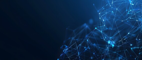 Abstract Blue Background with Digital Polygonal Mesh Lines