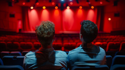 Fototapeta premium Gay couple watching a play at a local theater,beautiful landscape photography, fine art