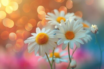 A bouquet of white daisies with a pink background. The flowers are in full bloom and the pink background adds a pop of color to the scene