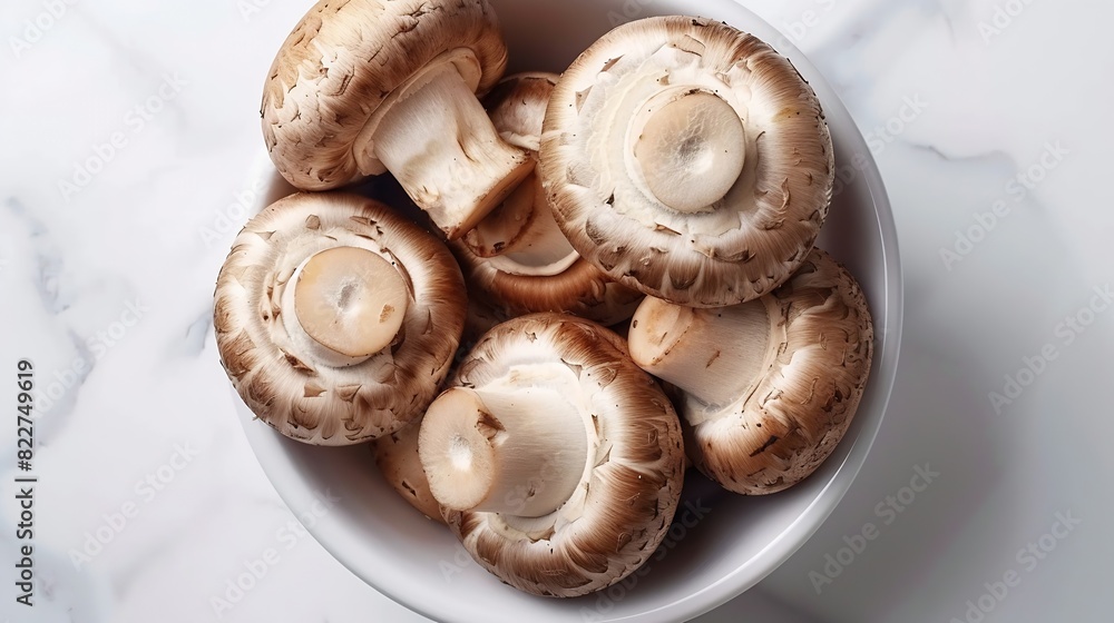 Poster top view of uncooked fresh raw royal champignon mushrooms close up appetizing brown mushrooms ready 