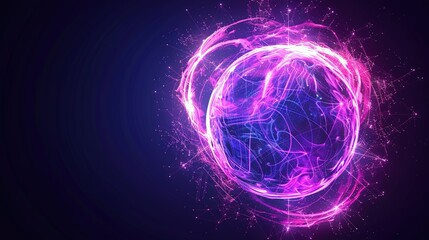 Abstract Neon Sphere: Purple and Pink Energy Waves on Dark Background