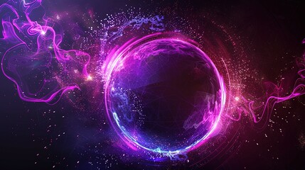 Obraz premium Abstract Neon Sphere: Purple and Pink Energy Waves on Dark Background