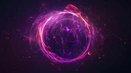 Obraz premium Abstract Neon Energy Sphere: Magical Glowing Particles and Waves on Dark Background