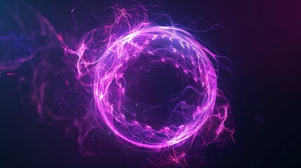 Neon Energy Sphere: Abstract Particles and Waves with Purple and Pink Flames