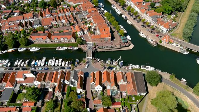 Aerial view of the fortified city of Brielle, South Holland, Netherlands.