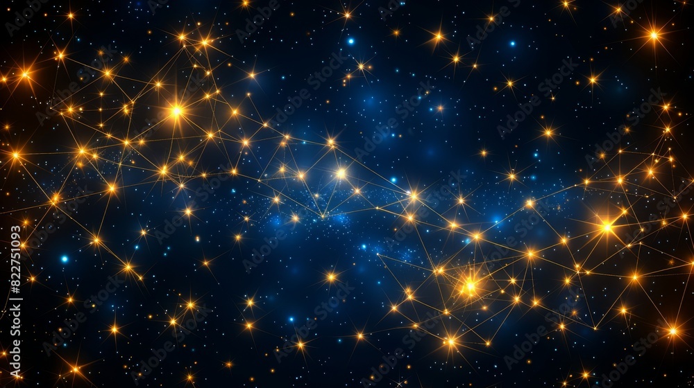 Poster glowing particle dots with colorful dots in abstract background, concept of light shining sparkling 