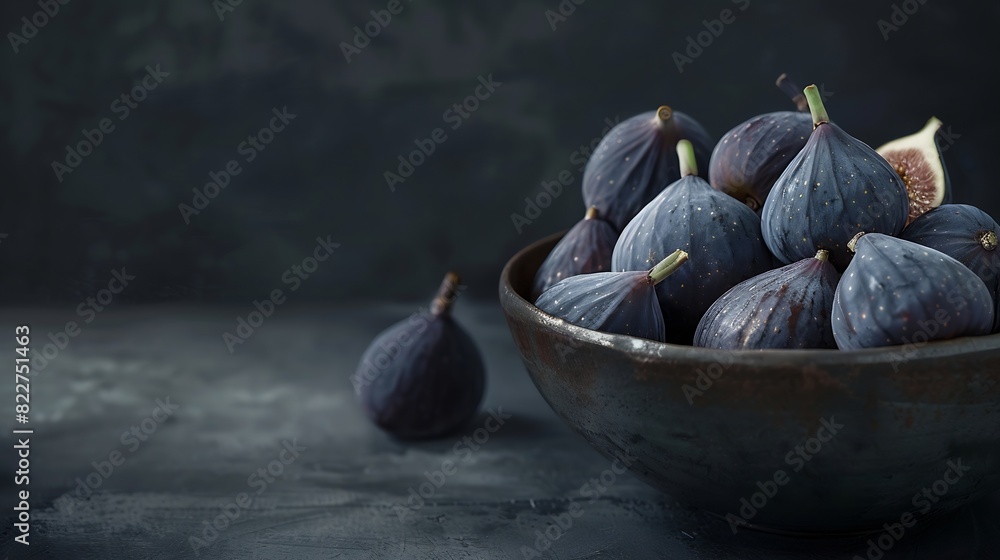 Poster fresh ripe figs in a bowl closeup on a dark background : generative ai