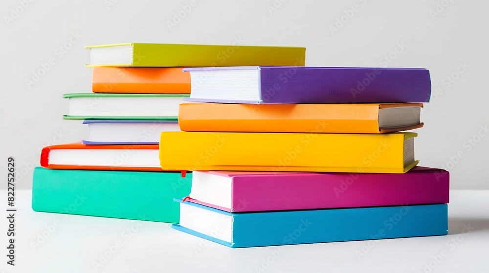 Poster stack of colorful books isolated on white background collection of different books hardback books fo