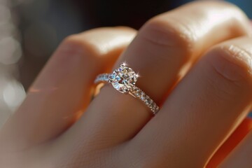 Single large diamond ring on a finger