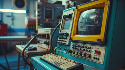 A broken television sits on a table next to a keyboard