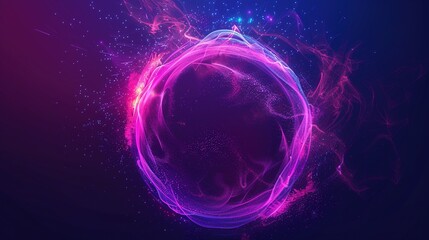 Magical Neon Energy Sphere: Abstract Purple and Pink Particles and Flames