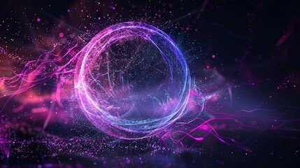 Magical Neon Energy Sphere: Abstract Purple and Pink Particles and Flames