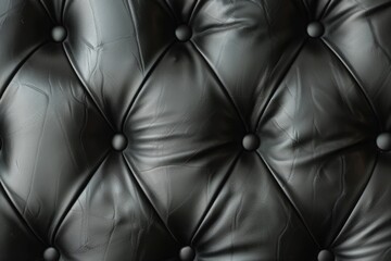 Naklejka premium Detail of a black leather sofa with tufting