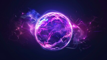Glowing Energy Sphere: Abstract Neon Particles, Waves, and Sparks