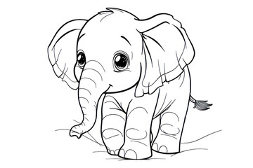 adorable cartoon elephant in playful pose in black and white chibi style