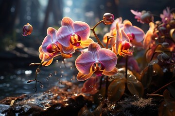 Exotic orchids on display rare beauty., generative IA