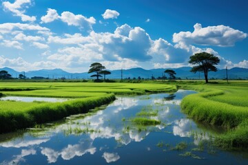 Flooded rice fields, green life., generative IA