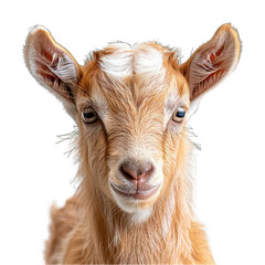 Fototapeta premium Brown goat face shot isolated on transparent background cutout