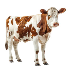 Brown and white cow isolated on transparent background cutout.
