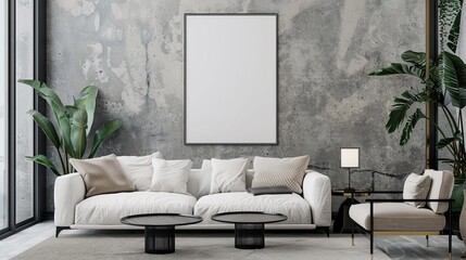 Mockup poster frame on the wall of living room. Luxurious apartment background. Generative Ai
