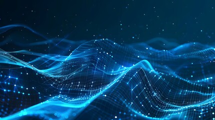 Abstract Blue Background with Glowing Low Poly Waves