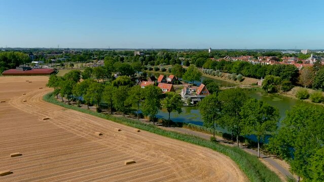 Aerial view of the fortified city of Brielle, South Holland, Netherlands.