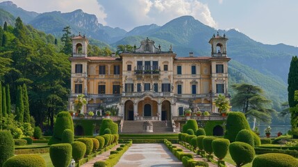 Fototapeta premium A grand Renaissanceera palace with ornate architecture and lush gardens,