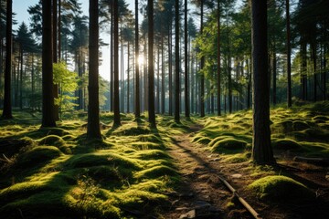 Obraz premium Majestic pines in sunny Green Campo., generative IA