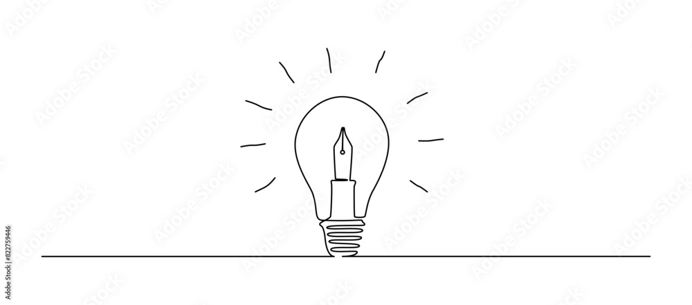 Leinwandbilder light bulb and pen in one continuous line drawing. creative idea innovation and writer and poetry co