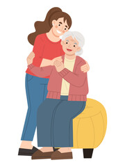 Young woman and old woman vector illustration