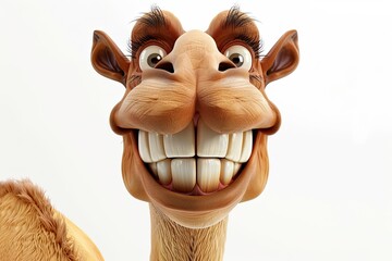 Obraz premium happy camel cartoon smiling with white teeth isolated on white background 