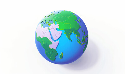 Unique 3D Icon of Northeast Asia Earth View with Green Sections on White Background