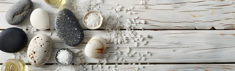 spa stone and salt on white background