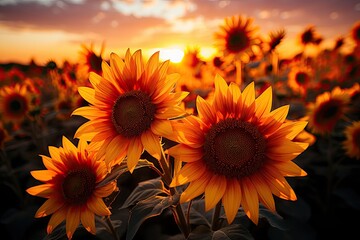 Golden Field of Sunflowers under the sun., generative IA