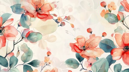 Watercolor illustration, wild blooming floral pattern, greeting card template