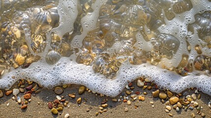 Small pebbles and grains of sand are carried back and forth by the gentle ebb and flow of the electron waves.