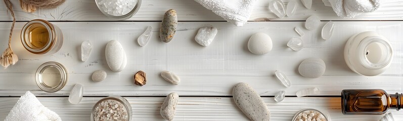 spa stone and salt on white background