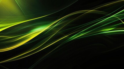 Abstract green and yellow background with curved lines on black, light and shadow effects, high resolution. The image has been created using an isolated lens in macro photography mode.