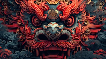a poster for the new year of the chinese dragon, mouth cloesd,in the style of Chinese bronze art, detailed facial features