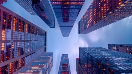 Low angle view of skyscrapers in downtown.