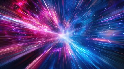 Abstract light speed background with blue, purple and red rays of energy in space. High technology concept for science fiction or futuristic design