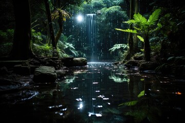 Night jungle in the moonlight and stars., generative IA