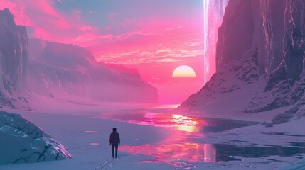 Obraz premium beautiful retro neon futuristic sunset in high resolution