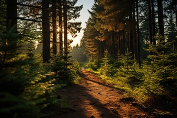 Obraz premium Exuberant pine forest with striking aroma., generative IA