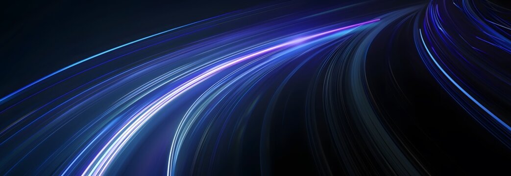 Abstract Blue Glowing Light Speed Lines on Black Background