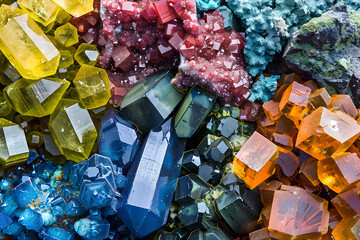 Close-Up Display of Vibrantly Colored Zinc (Zn) Minerals Collection against a White Background