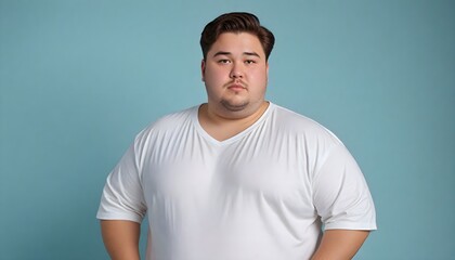 Obraz premium overweight plus size male model front posing over a pastel blue background