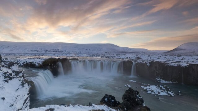 Godafoss Waterfall Sunset Timelapse Iceland
