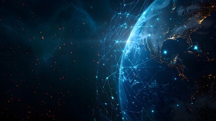 Abstract Blue Planet Earth with Glowing Light Lines