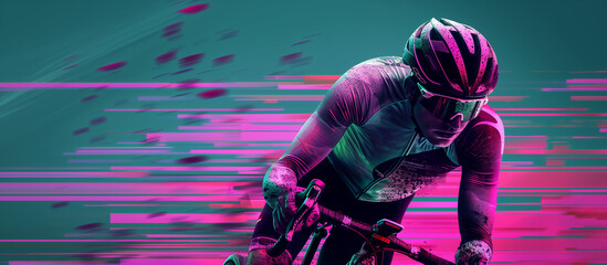Synthwave style art of a professional cyclist